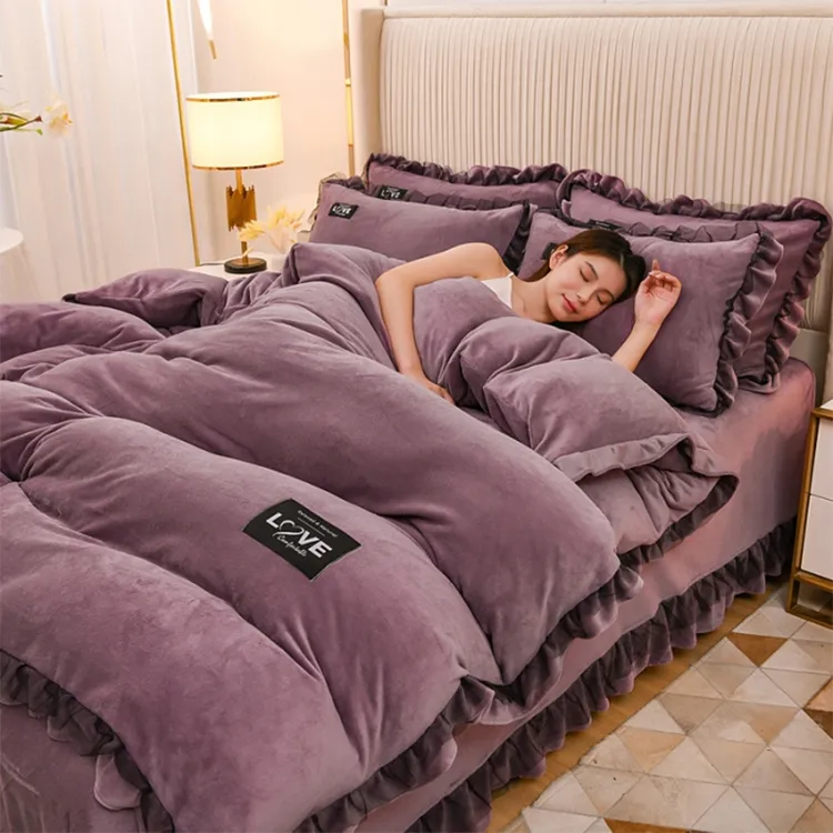 水星高端系列家纺加绒牛奶绒四件套冬季珊瑚绒床上加厚冬款双面绒