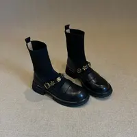 羊皮版！韩式休闲春秋英伦风2024新款黑色乐福厚底袜子靴瘦瘦靴女