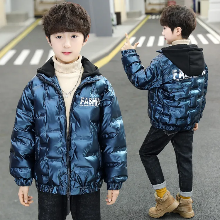 儿童装中大童男孩亮面免洗棉衣棉服加厚保暖外套男童冬季时尚洋气