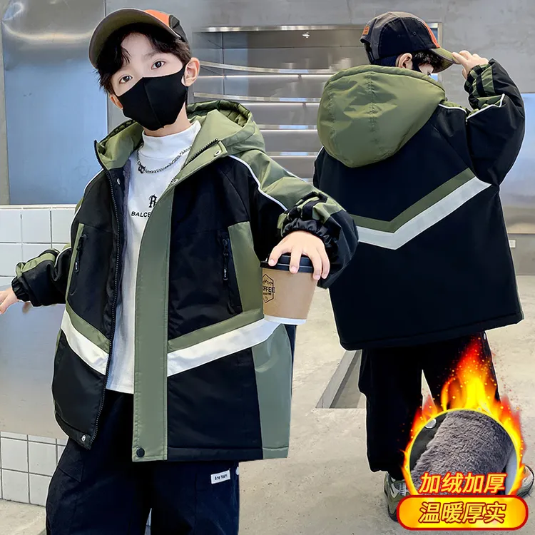 男童冬季加绒派克棉衣2024儿童中大童外套冬款加厚棉服装洋气