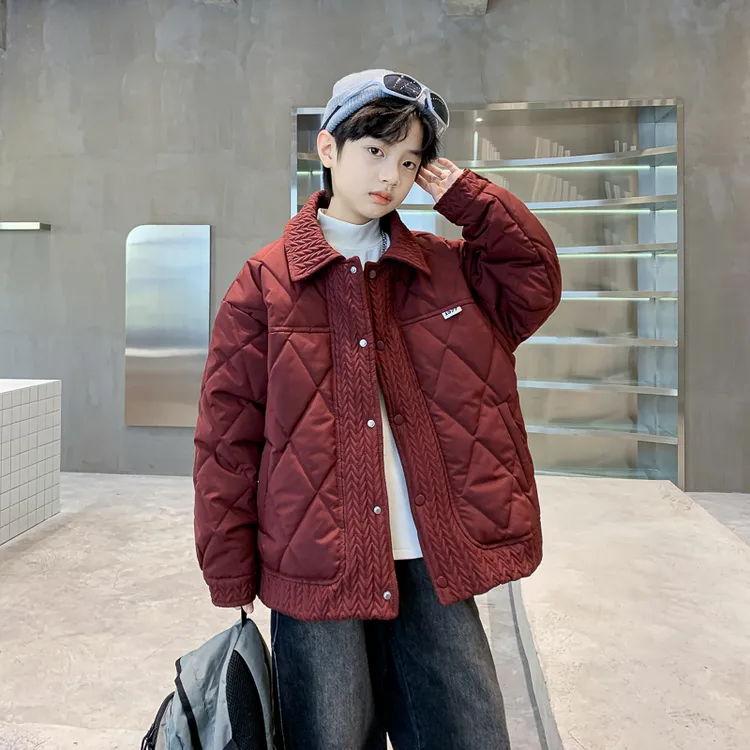 男童冬季加厚外套2025新款后背贴标绗棉夹棉外套中大童保暖棉服装