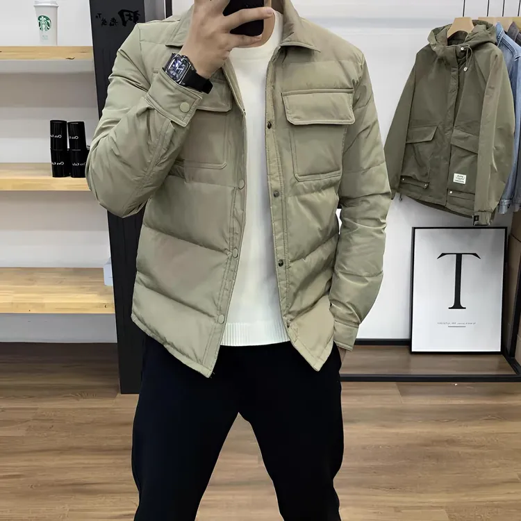 冬季新款男士休闲棉服潮流翻领短款修身韩版加厚保暖商务百搭棉袄