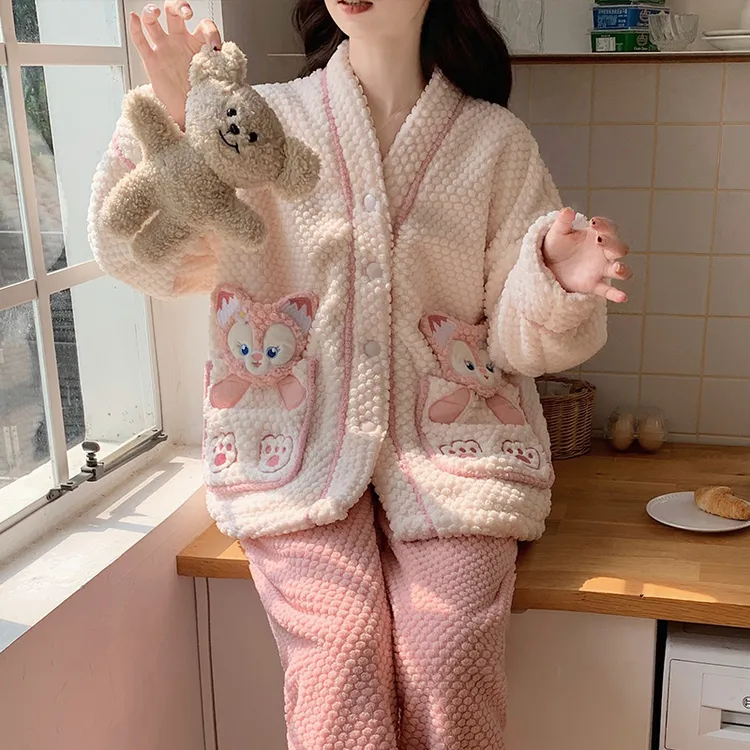 2023新款玫瑰绒冬睡衣女新款小香风套装女可爱爆款加厚家居服套装