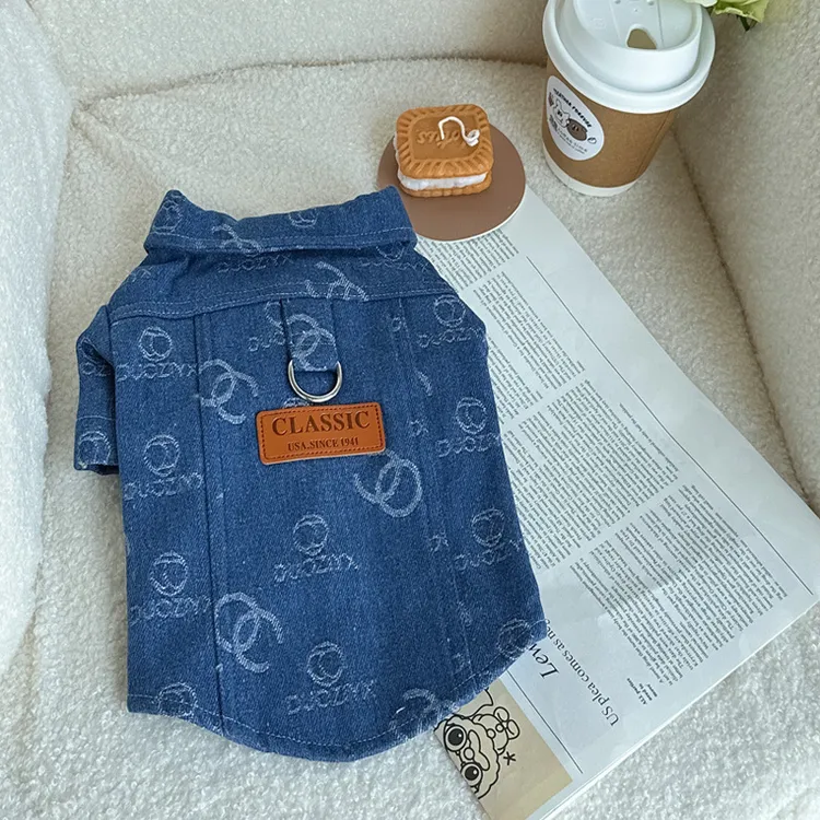 冬装新款ins风加绒保暖宠物狗狗衣服泰迪比熊贵宾牛仔两脚衣外套