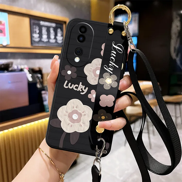 适用荣耀70手机壳70Pro软硅胶防摔腕带保护套女斜跨挂脖绳