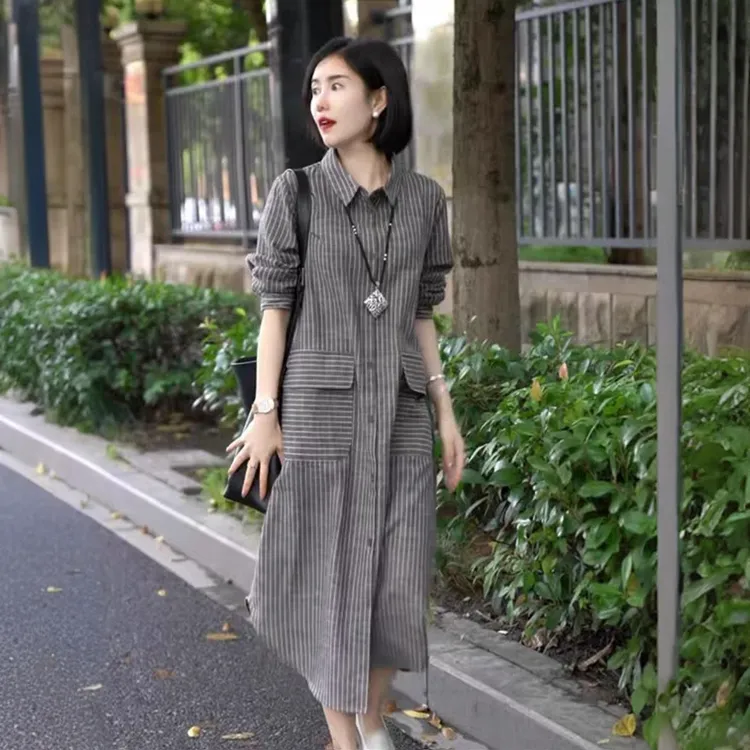 气质显瘦衬衣连衣裙女polo领宽松遮肉减龄炸街衣服漂亮洋气裙子