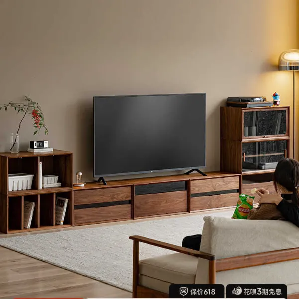 黑胡桃木自由组合柜实木多功能电视柜矮书柜飘窗模块客厅展示柜