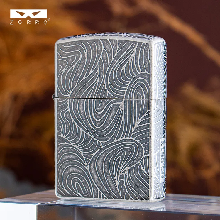 ZORRO佐罗双面经典花纹二代煤油打火机古银缎纱仿古常规机送男友
