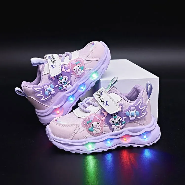 女童鞋亮灯秋季新款皮面防水运动鞋中小童单鞋轻底宝宝闪灯公主鞋