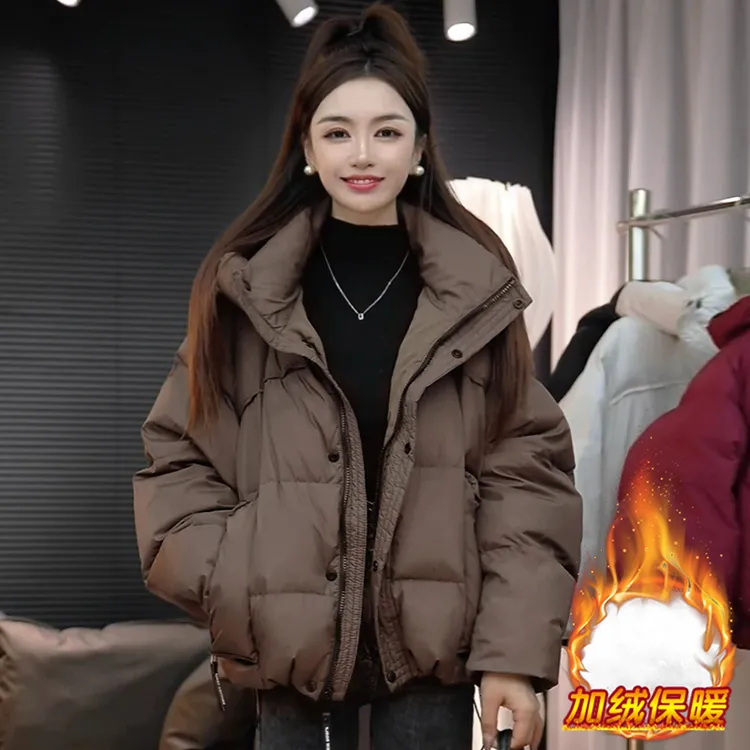 2025年冬季新款棉服女款韩版休闲宽松面包服加绒加厚抗寒保暖外套