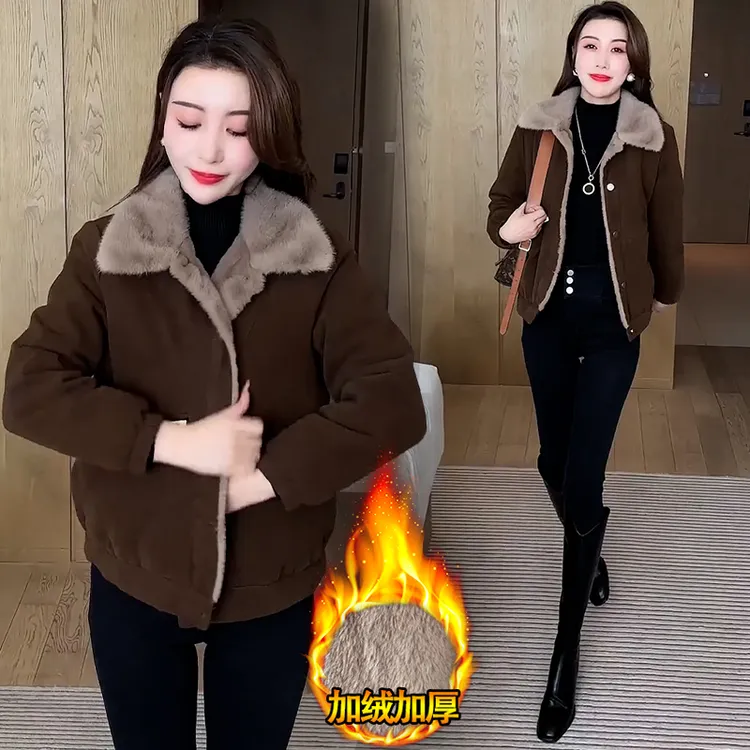 加绒加厚休闲棉服外套女式2025年冬季新款小个子洋气减龄保暖棉衣