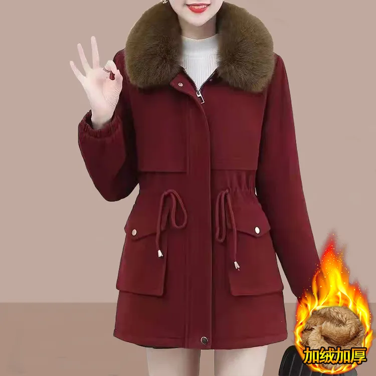 派克中长款棉服女2025年冬季新款宽松加绒棉衣羊羔绒棉袄加厚外套