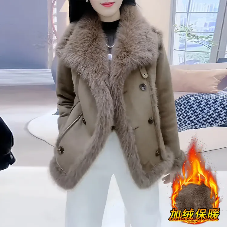 复古美拉德皮毛一体毛绒绒外套女士冬季2025年新款时尚棉衣加厚棉