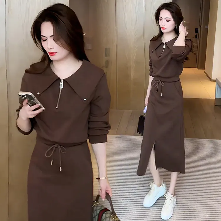 时尚休闲套装裙女2025春秋季新款减龄海军领卫衣高腰半身裙两件套