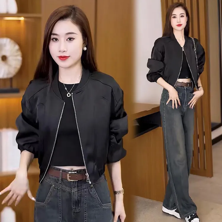 时尚休闲短外套女2026春秋季新款宽松百搭小个子洋气短款夹克上衣