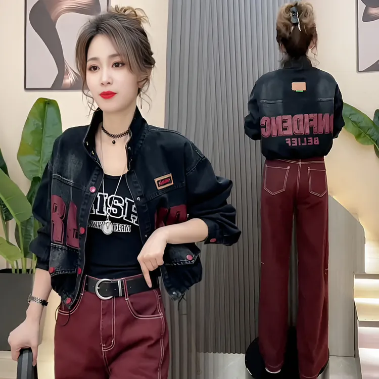 高含棉时尚欧版牛仔短外套女2025年春秋季新款个性百搭单排扣上衣