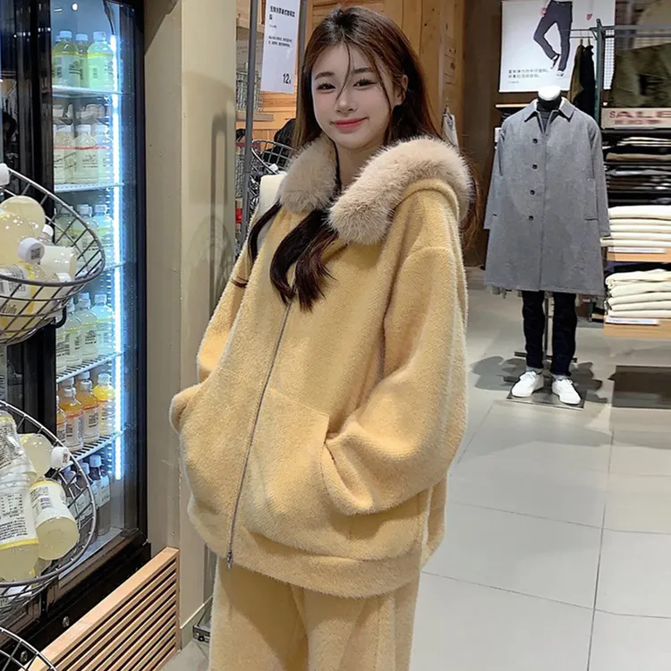 2025年秋冬季新款慵懒风休闲连帽卫衣套装女宽松百搭阔腿裤两件套