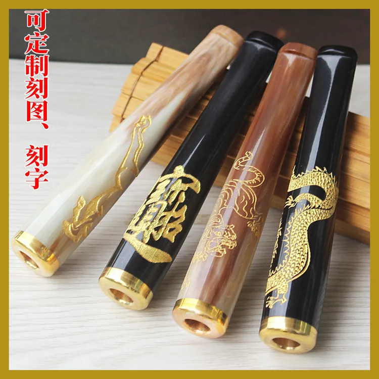 95mm长牛角光面激光雕刻图字定制过滤烟嘴 9mm拉杆与活性炭两用型