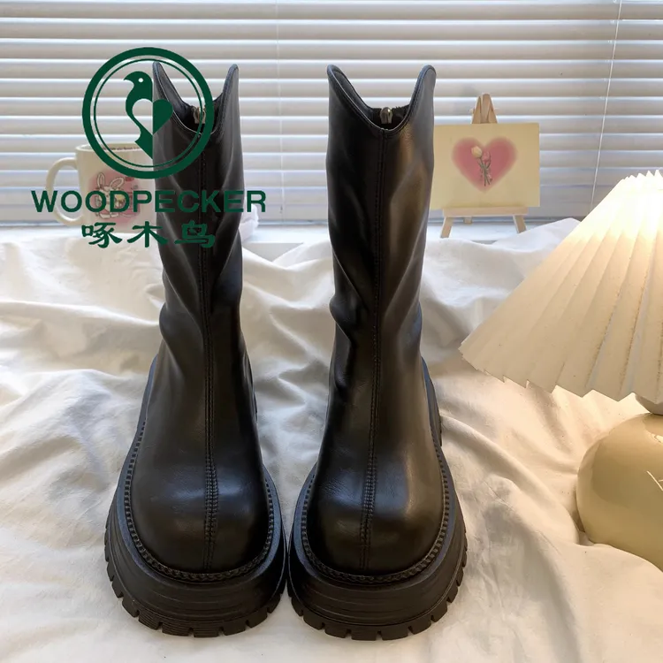 啄木鸟厚底粗跟马丁靴女款秋冬新款百搭短靴复古英伦风加绒机车靴