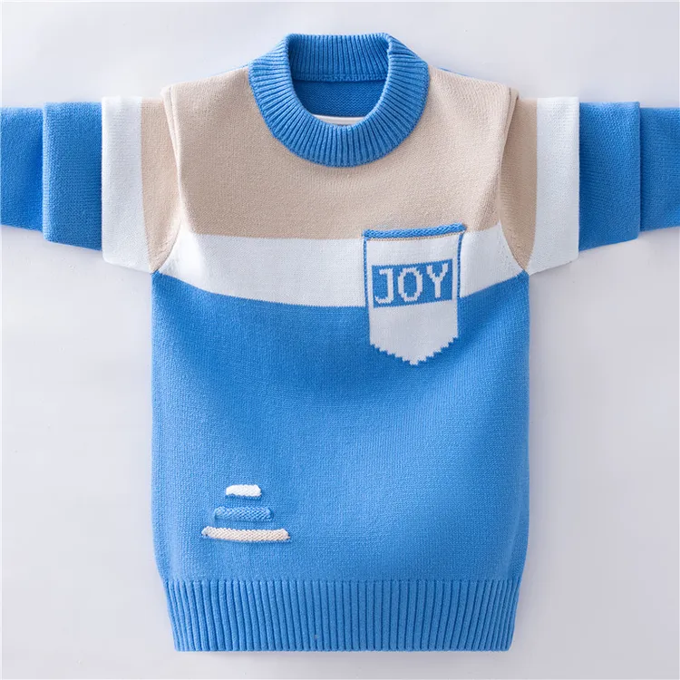 男童毛衣2025秋冬新款加绒打底衫中大童圆领加厚儿童套头针织衫潮