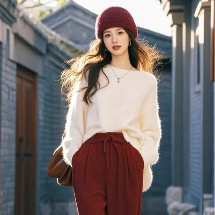 法式设计感慵懒圆领长袖毛衣女秋冬20204新款气质简约针织上衣潮