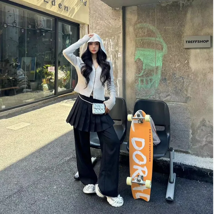 连帽拉链毛衣外套女秋季新款宽松显瘦针织开衫辣妹短款长袖上衣潮