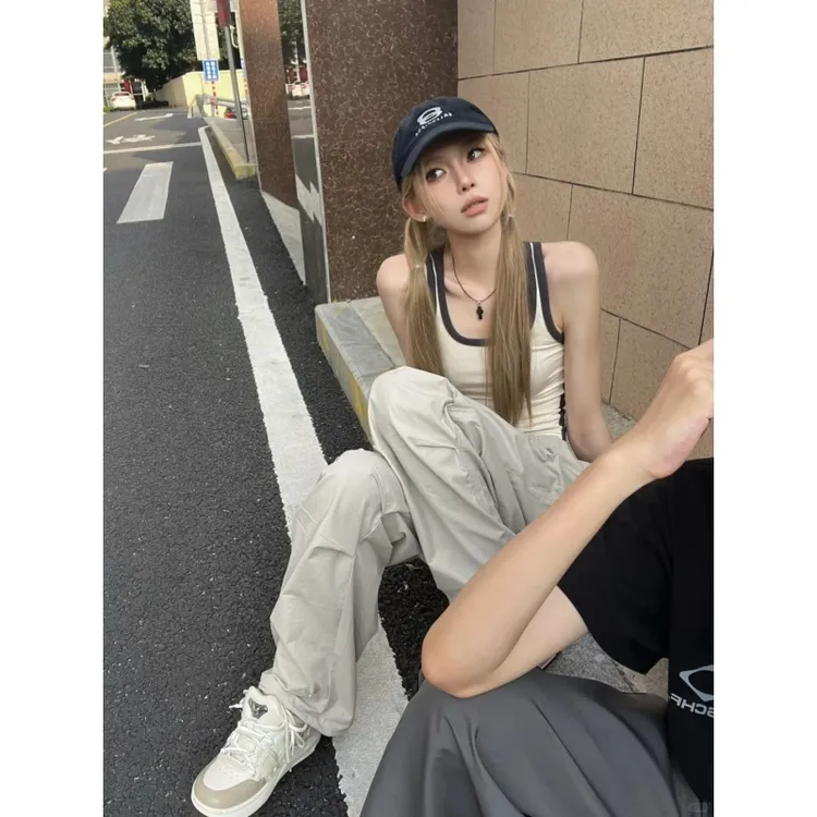 美式复古时尚吊带小背心女装夏季新款外穿短款工装甜辣上衣设计感