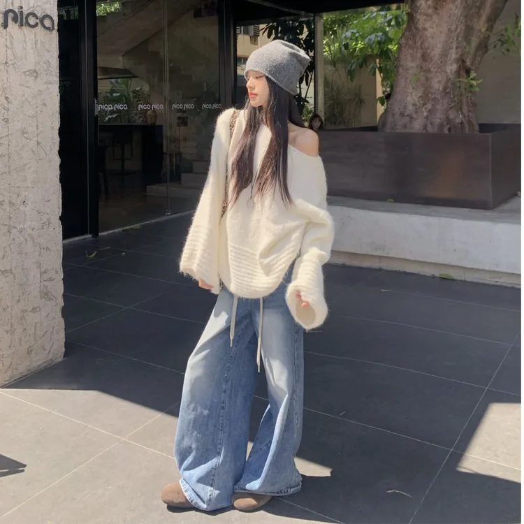 法式慵懒复古休闲显瘦软糯圆领套头毛衣女春季新款针织衫上衣外穿