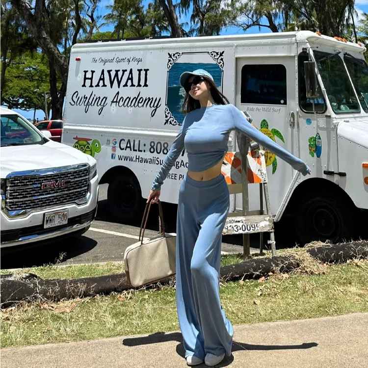 辣妹风穿搭气质休闲时尚套装女2025春季新款短款上衣阔腿裤两件套