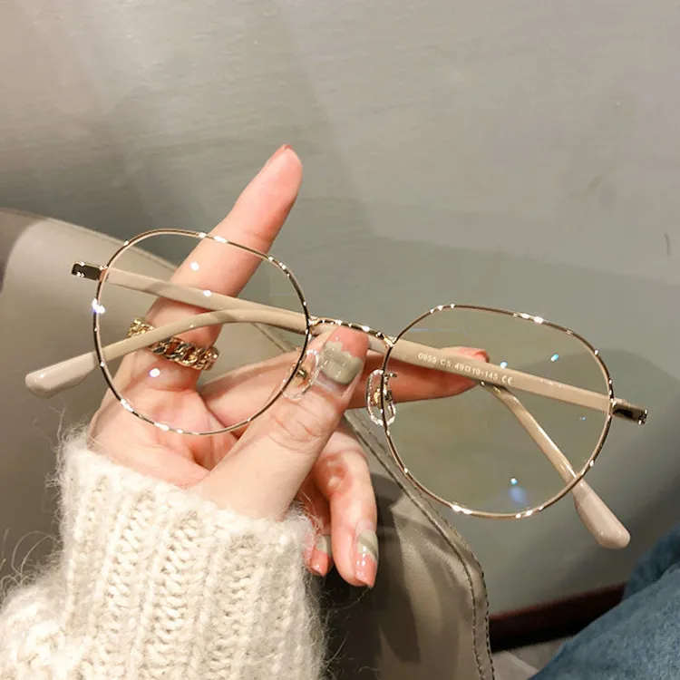 小红书同款金丝奶咖小脸高清防蓝光眼镜多边形看手机抗疲劳平光镜