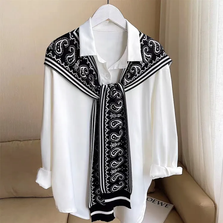 女士春夏空调房 散步 护肩针织小披肩穿搭腰果花时尚黑白气质百搭