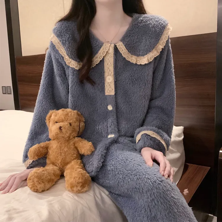 网红爆款2025新款秋冬季睡衣女士珊瑚绒加厚加绒可外穿家居服套装