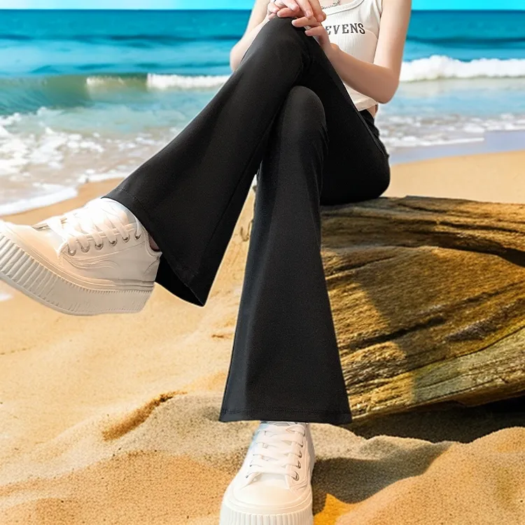 微喇叭鲨鱼裤秋冬阔腿显瘦小个子宽松时尚高腰黑色外穿垂感打底裤