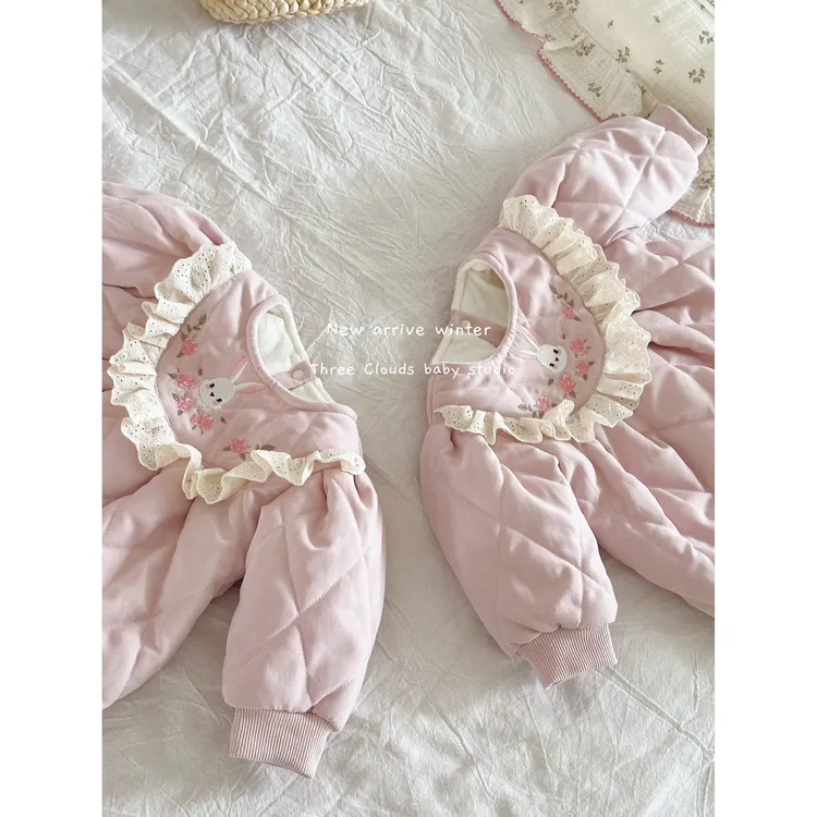 三小朵2190婴儿秋冬可爱超萌女宝宝加绒哈衣桁棉加厚保暖连体衣外