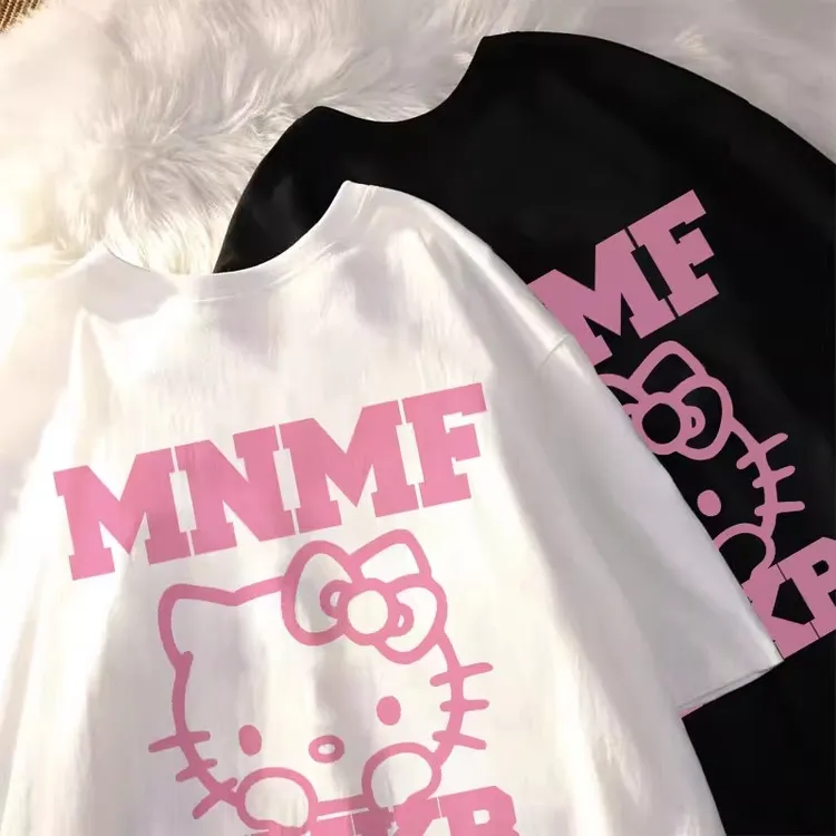 2024新款中大童男女童t恤上衣夏季半袖凯迪KT猫宽松学生印花ins潮