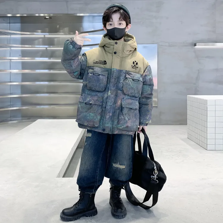 男童羽绒服冬季时髦2025新款洋气中大童冬季加厚白鸭绒中长款外套