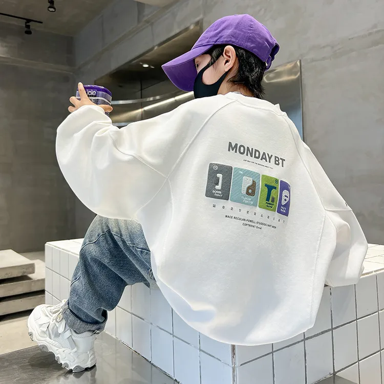 男童卫衣春秋款2025新款儿童秋装上衣大童秋季白色内搭男孩童装潮