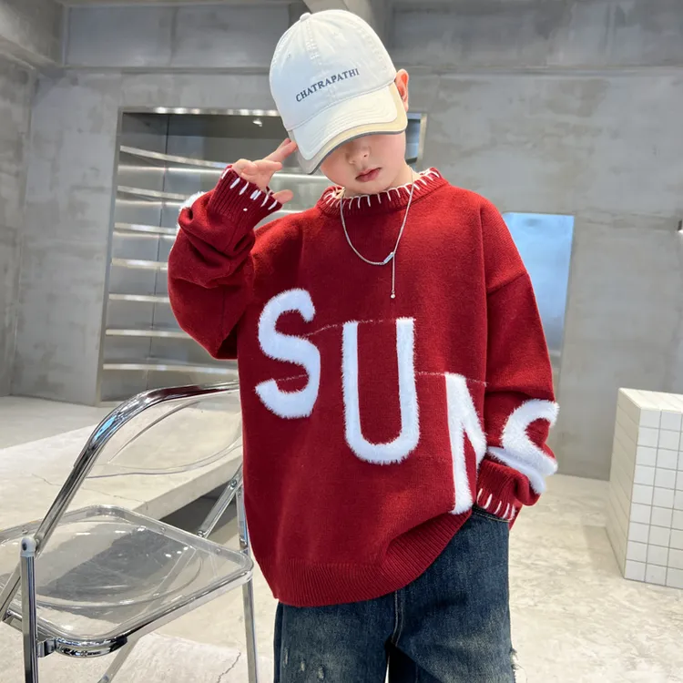 男童红色毛衣冬季加厚秋冬装2025新款中大童儿童打底衫冬款上衣潮