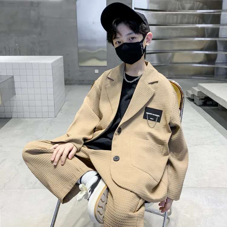 儿童装男童秋装套装2025新款中大童休闲男孩西服春秋帅气炸街潮流