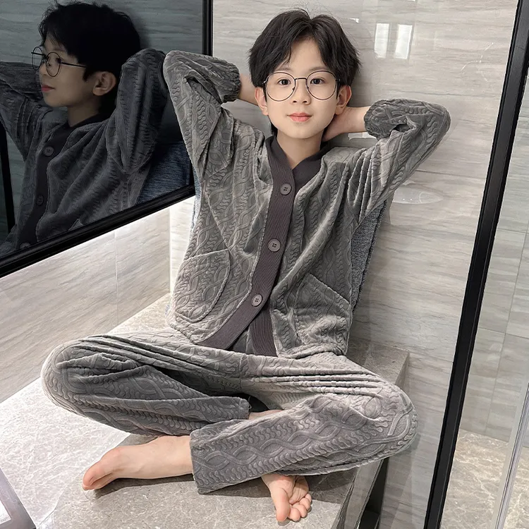 男童秋季睡衣套装春秋款2025新款中大童儿童装青少年珊瑚绒家居服