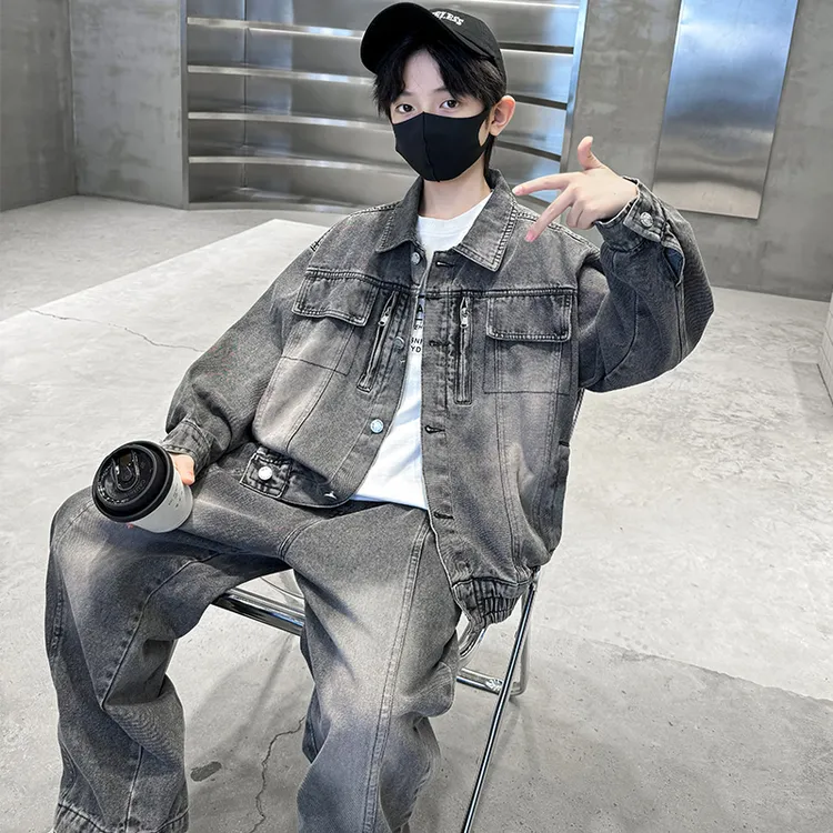 男童秋装牛仔套装2025新款中大儿童春秋款男孩帅气秋季运动痞帅潮