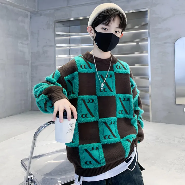 儿童装男童冬装加厚毛衣2025新款大童冬季男孩加绒秋冬款打底衫潮