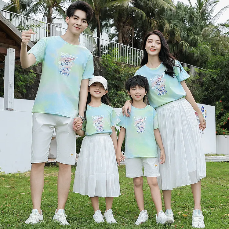 洋气休闲母女裙套装夏季新款亲子装一家三口四口网红t恤家庭装潮