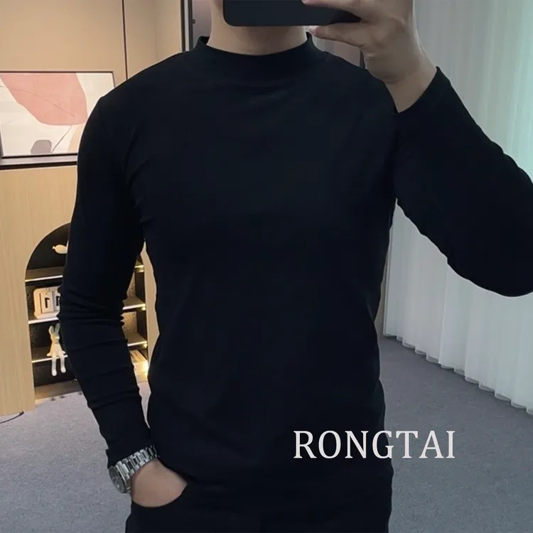 【RONG TAI】秋冬新款男韩版小领口百搭修身弹力中领纯色长袖打底衫