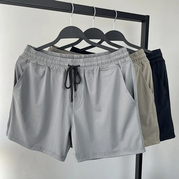 弹力条纹运动短裤男潮流不过膝三分裤夏季凉凉裤冰感沙滩裤薄款