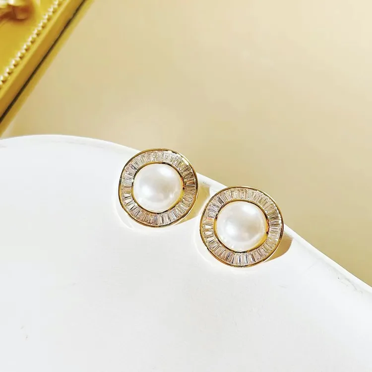 铜合金仿珍珠耳饰 心怡饰品铜合金合成耳饰半面珍珠锆石耳钉