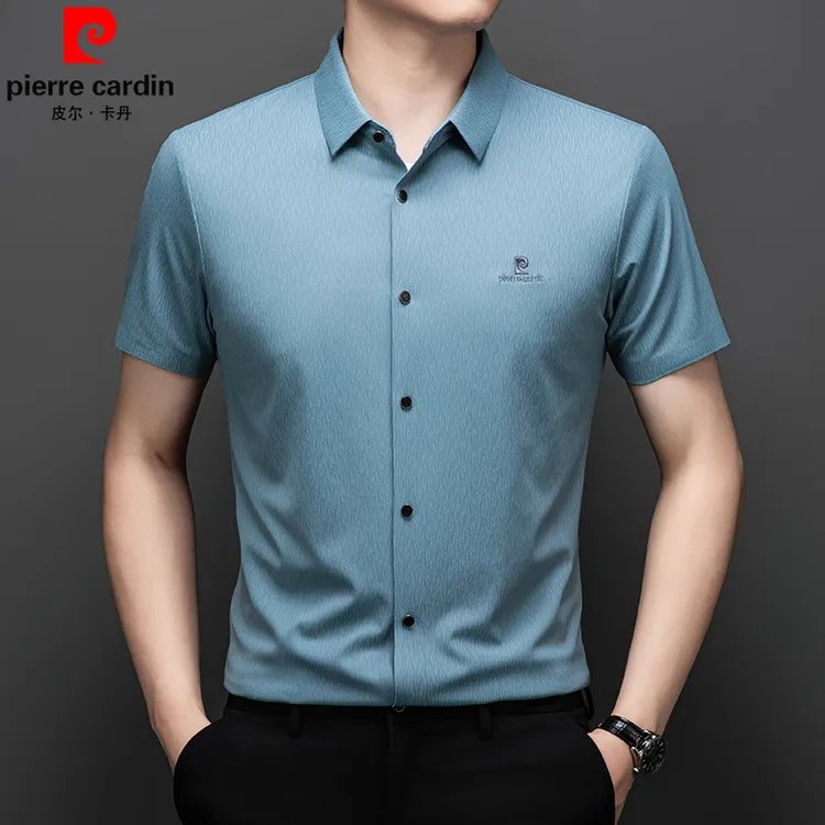 【专柜正品】夏季轻奢时尚男士桑蚕丝短袖衬衫商务休闲无痕翻领衬衣