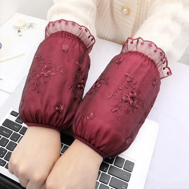 秋冬季蕾丝袖套女士棉衣套袖防污袖头上班防脏手袖韩版羽绒服护袖