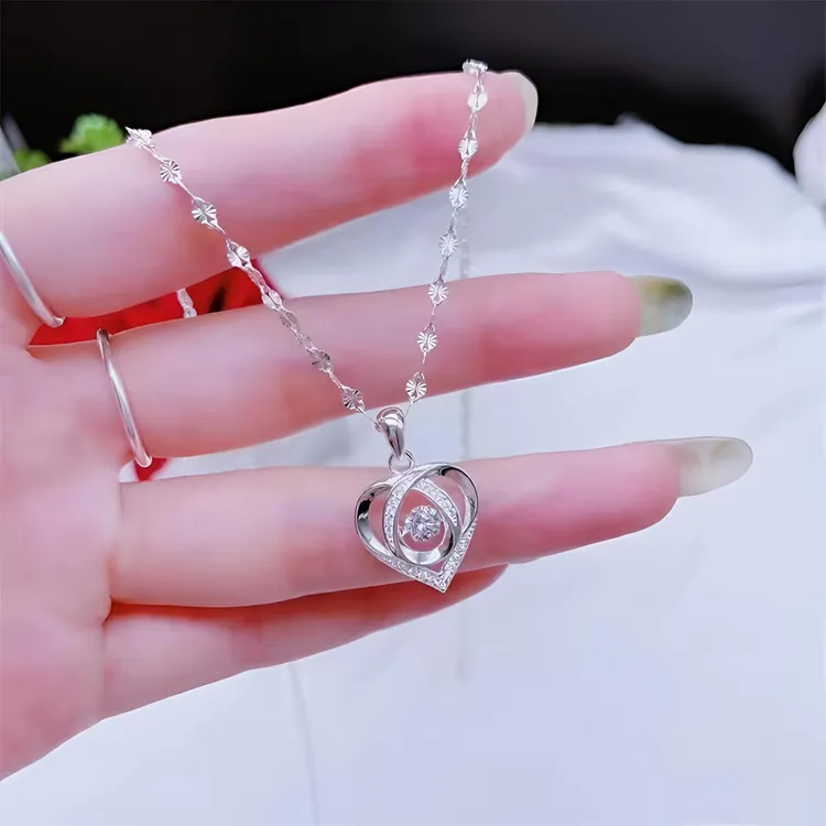 坠链均足银 100%纯银9999银项链爱心灵动吊坠新款气质轻奢时尚女