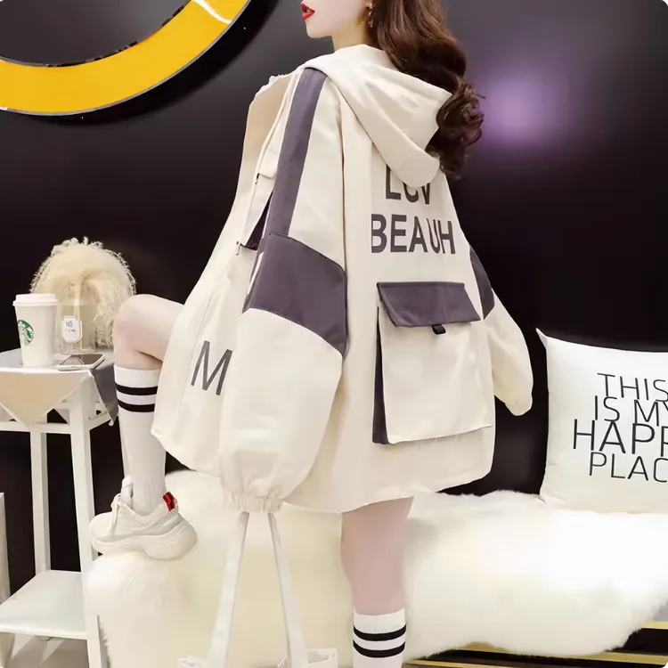 港风工装外套女春秋宽松韩版2025新款风衣休闲百搭减龄夹克冲锋衣